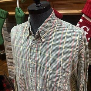 GANT Men’s Vintage Cotton/Linen Red & Green Gingham Button Down Shirt - Size LG